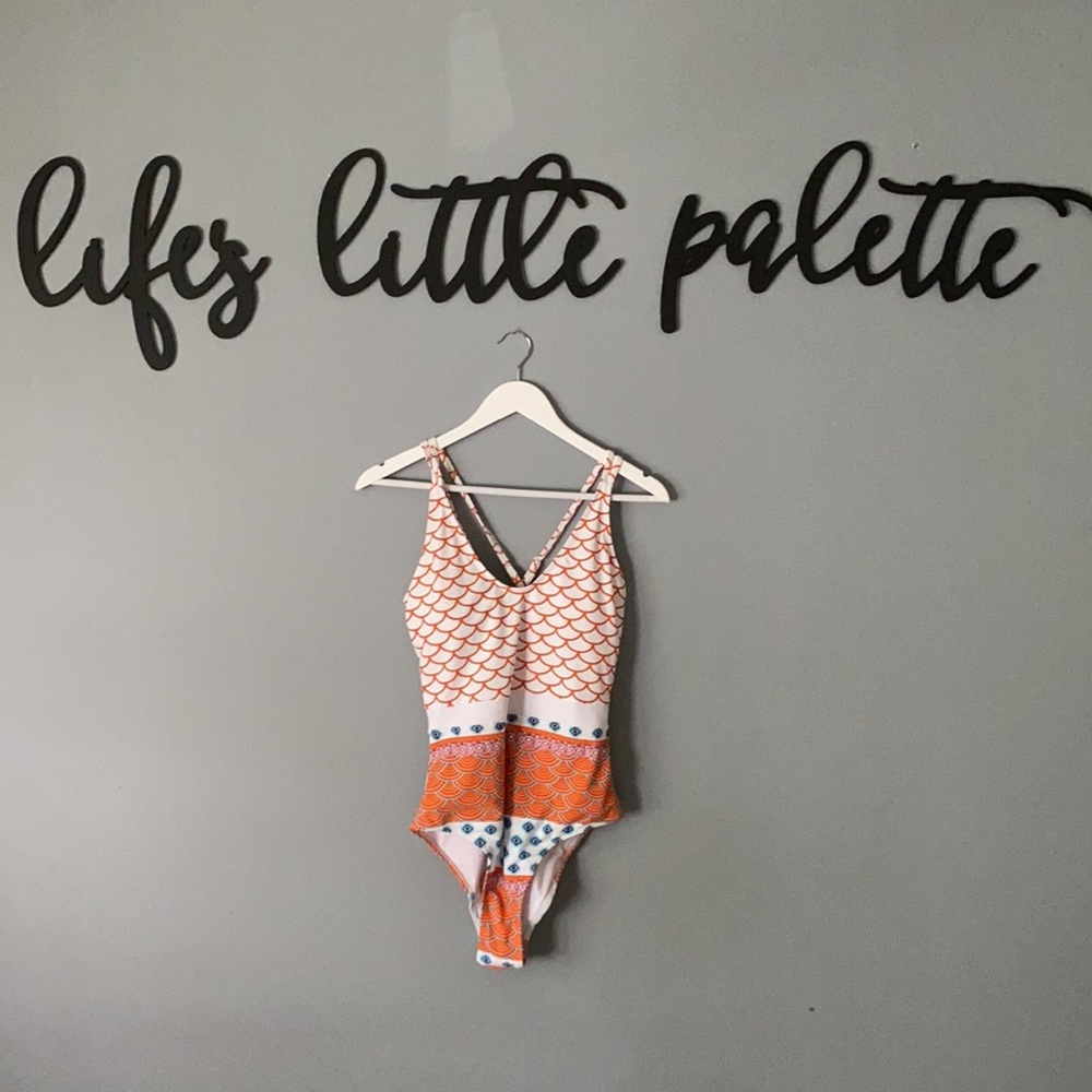 Cupshe Orange & Blue Patterned One-Piece, NWT